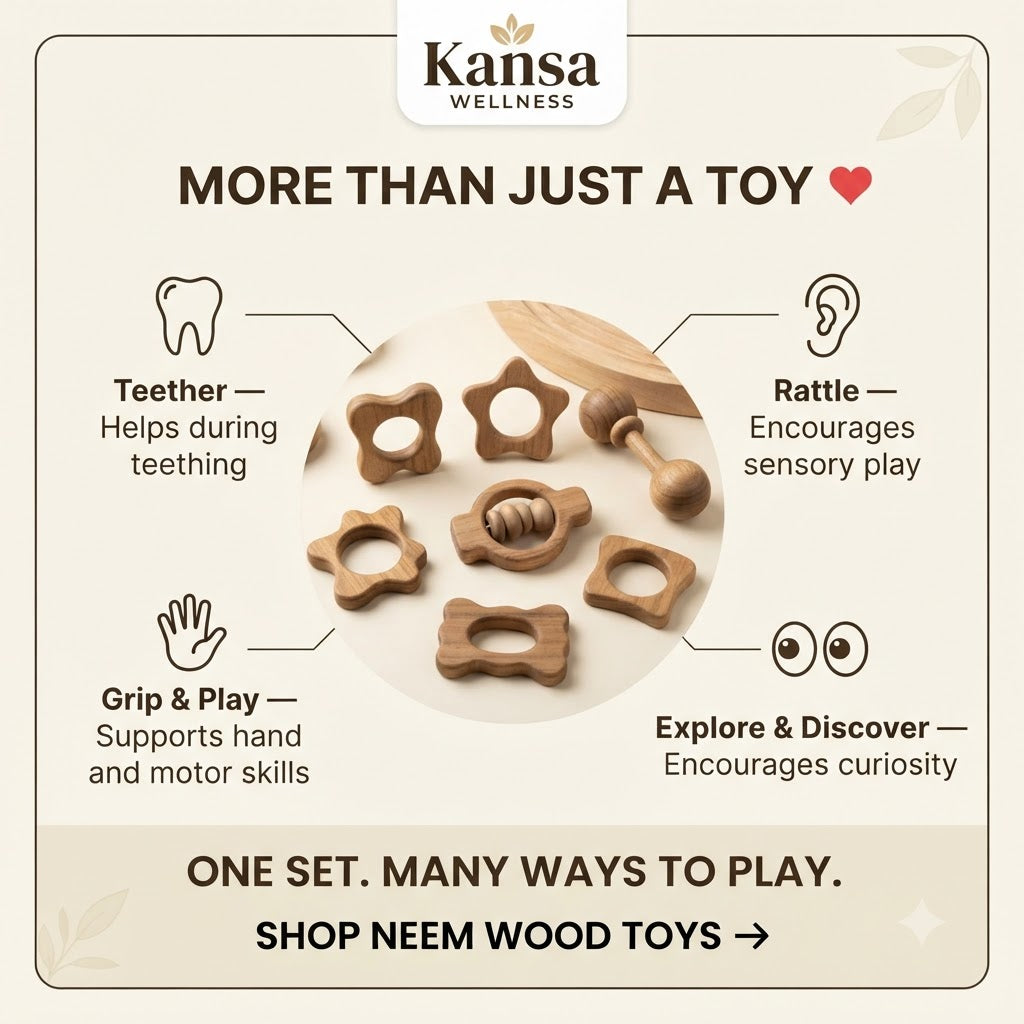 Neem Wood Baby Teethers & Rattles